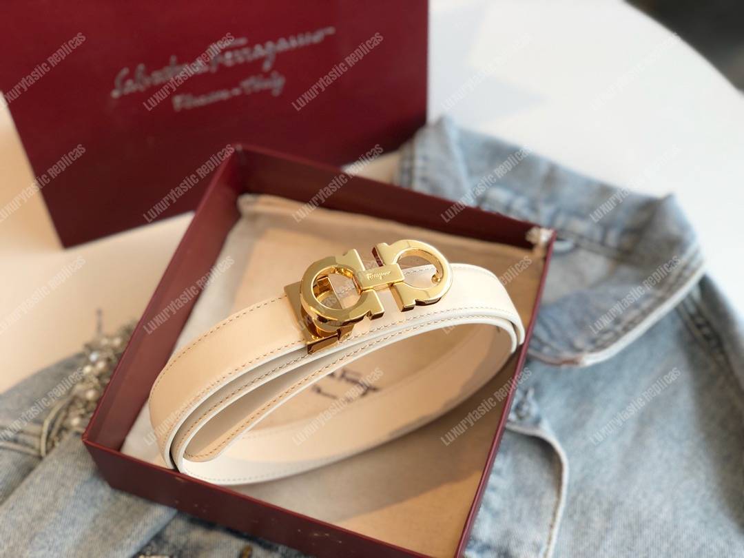 Salvatore Ferragamo Adjustable Gancini Belt White