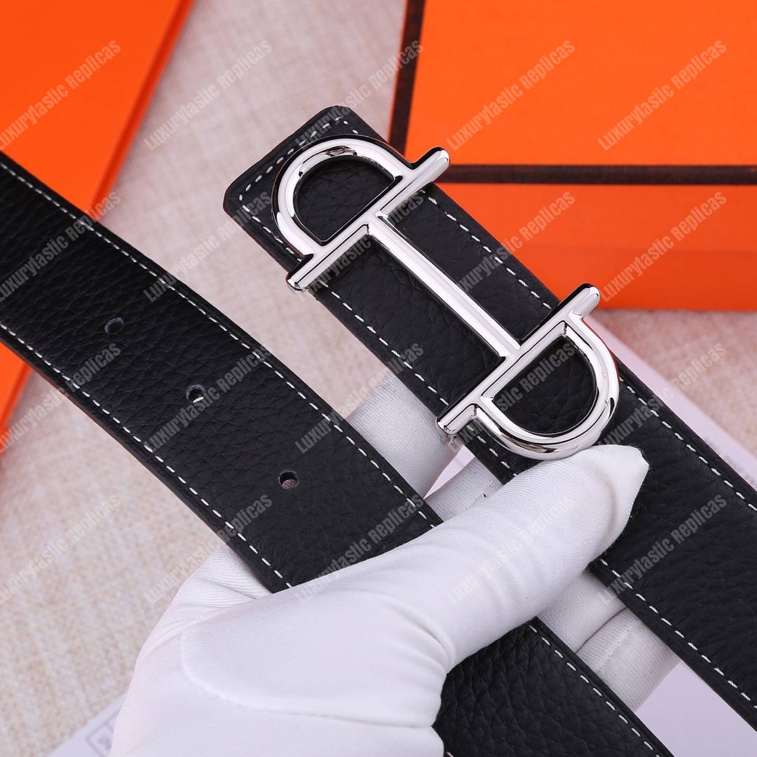 H**mes gamma belt buckle sellier reversible leather strap black