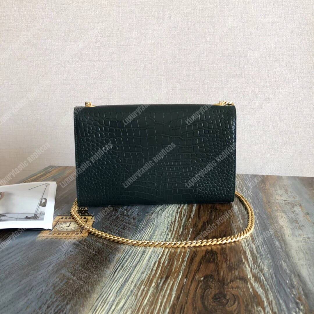 Saint Laurent Medium Kate Tassel Chain Bag Dark Green Crocodile