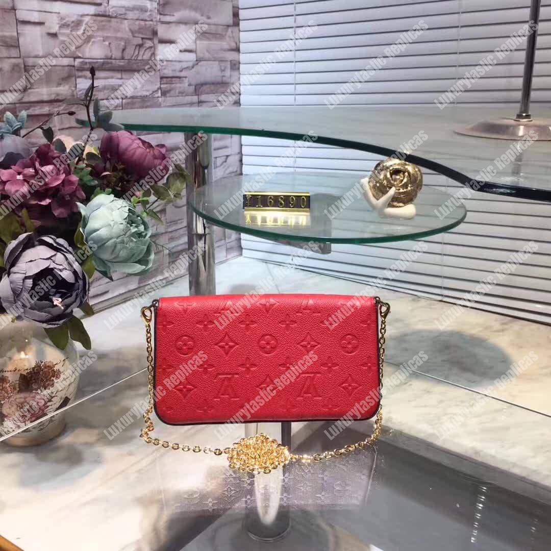 LV Pochette Felicie Bag Monogram Leather Cerise