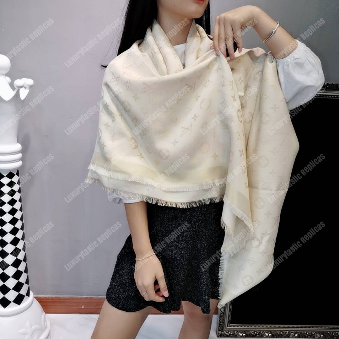 LV Monogram Shine Shawl White