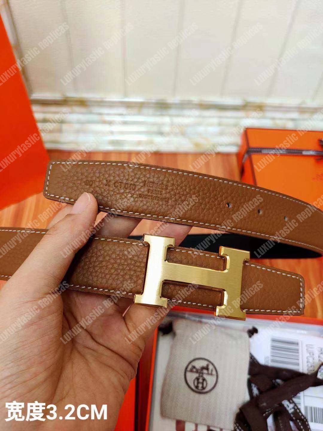 replica H**mes h belt buckle reversible leather strap brown