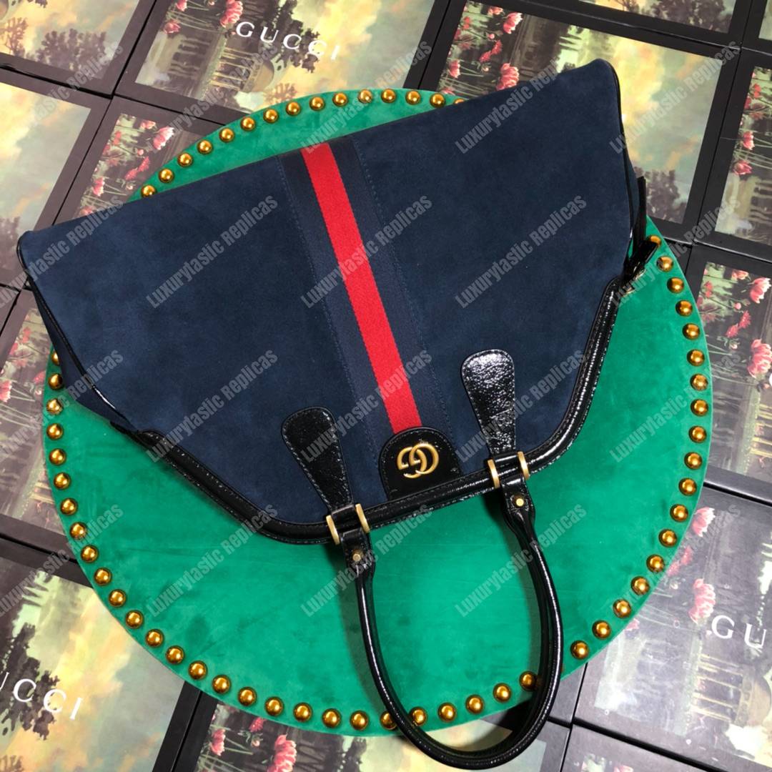 G*u*i re(belle) large top handle tote suede blue