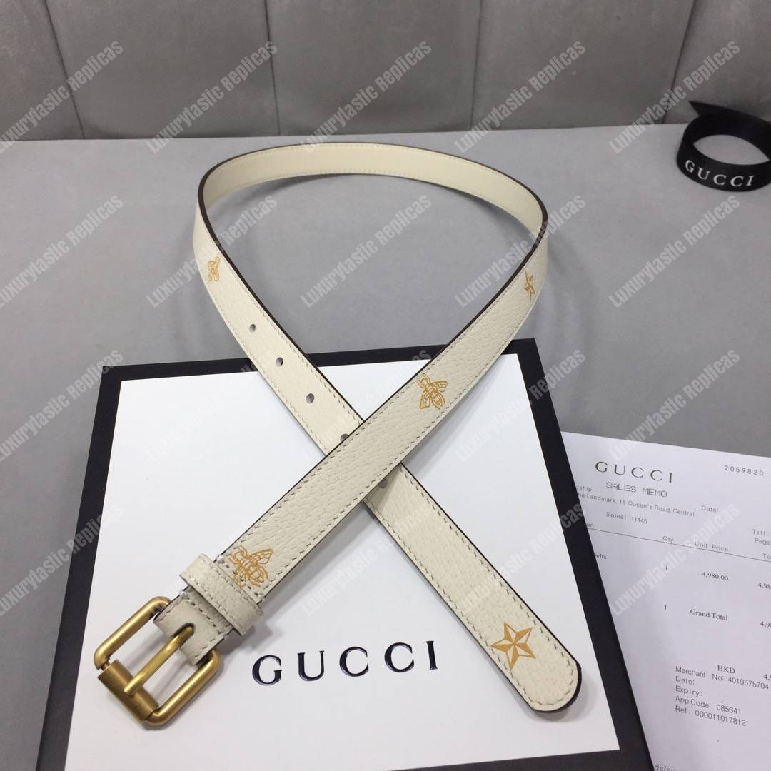 G*u*i belt with bees and stars print white