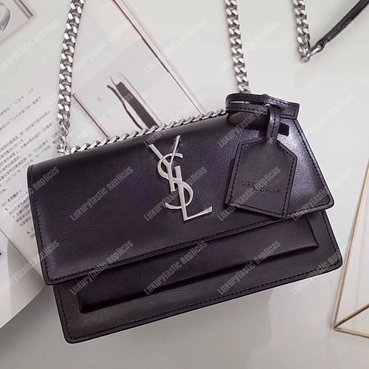Saint Laurent Small Sunset Bag Black Grained
