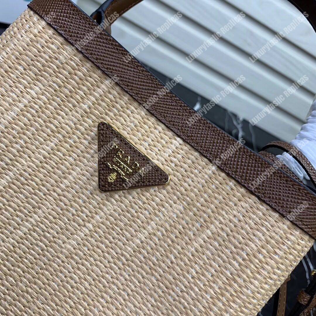 Pra*a panier medium straw bag dark brown