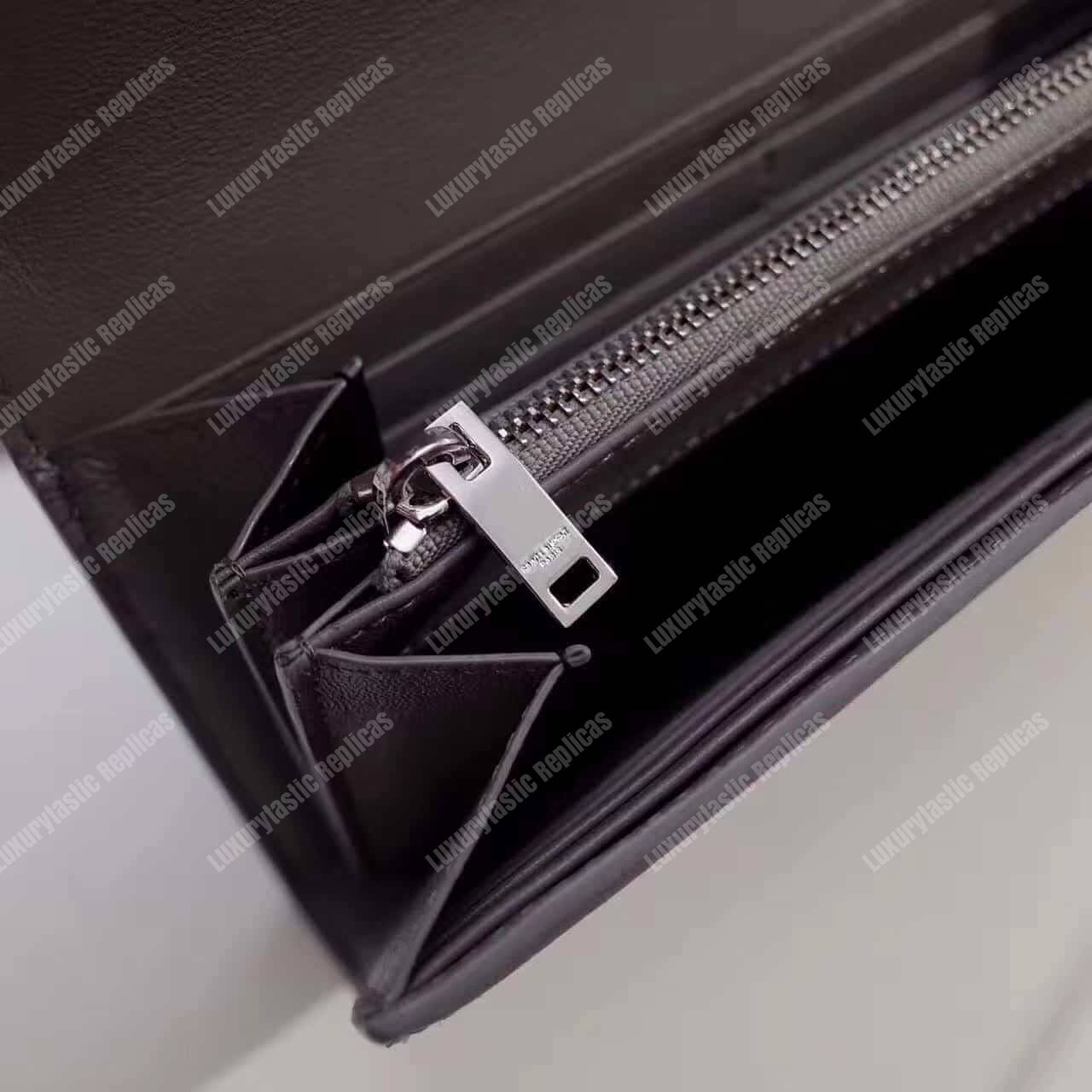 Saint Laurent Large Flap Wallet In Earth Grey Crocodile Embossed Shiny