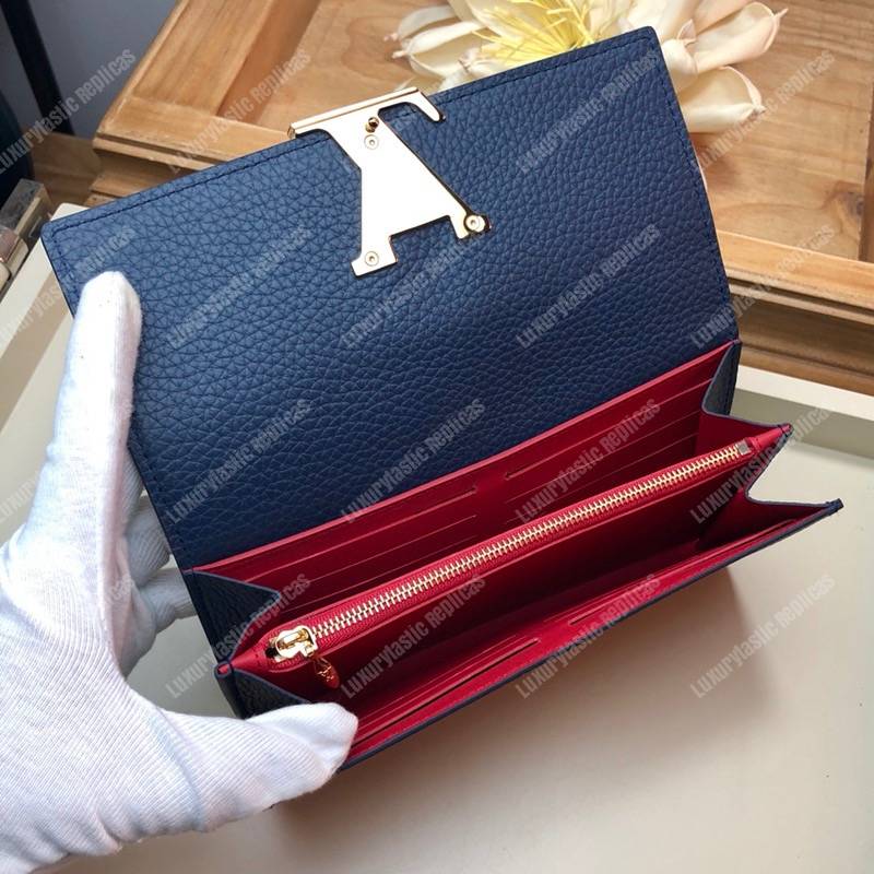 LV Capucines Wallet Taurillon Marine Rouge