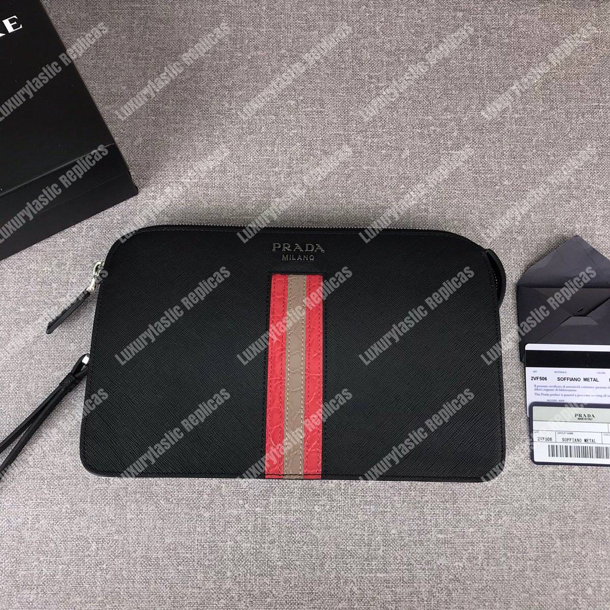 Pra*a saffiano leather men’s bag red / beige