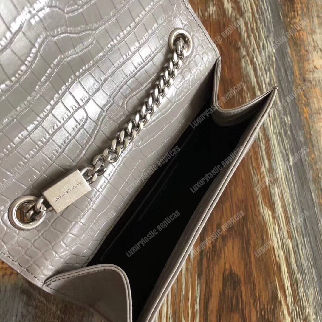 Saint Laurent Classic Small Kate Monogram Earth Grey Crocodile