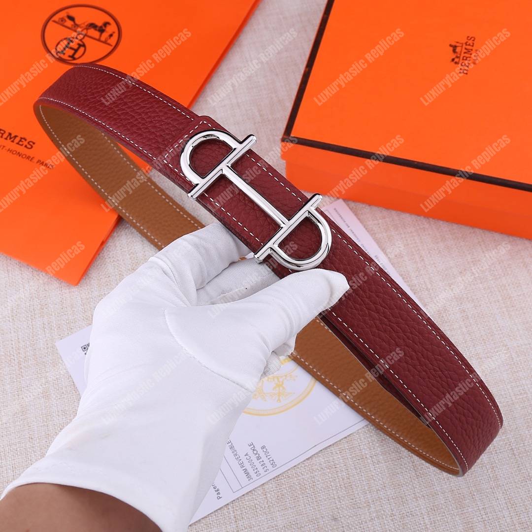 H**mes gamma belt buckle & sellier reversible leather strap gold/rouge