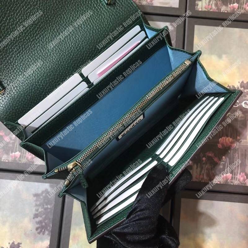 G*u*i calfskin garden dionysus chain wallet green with butterfly