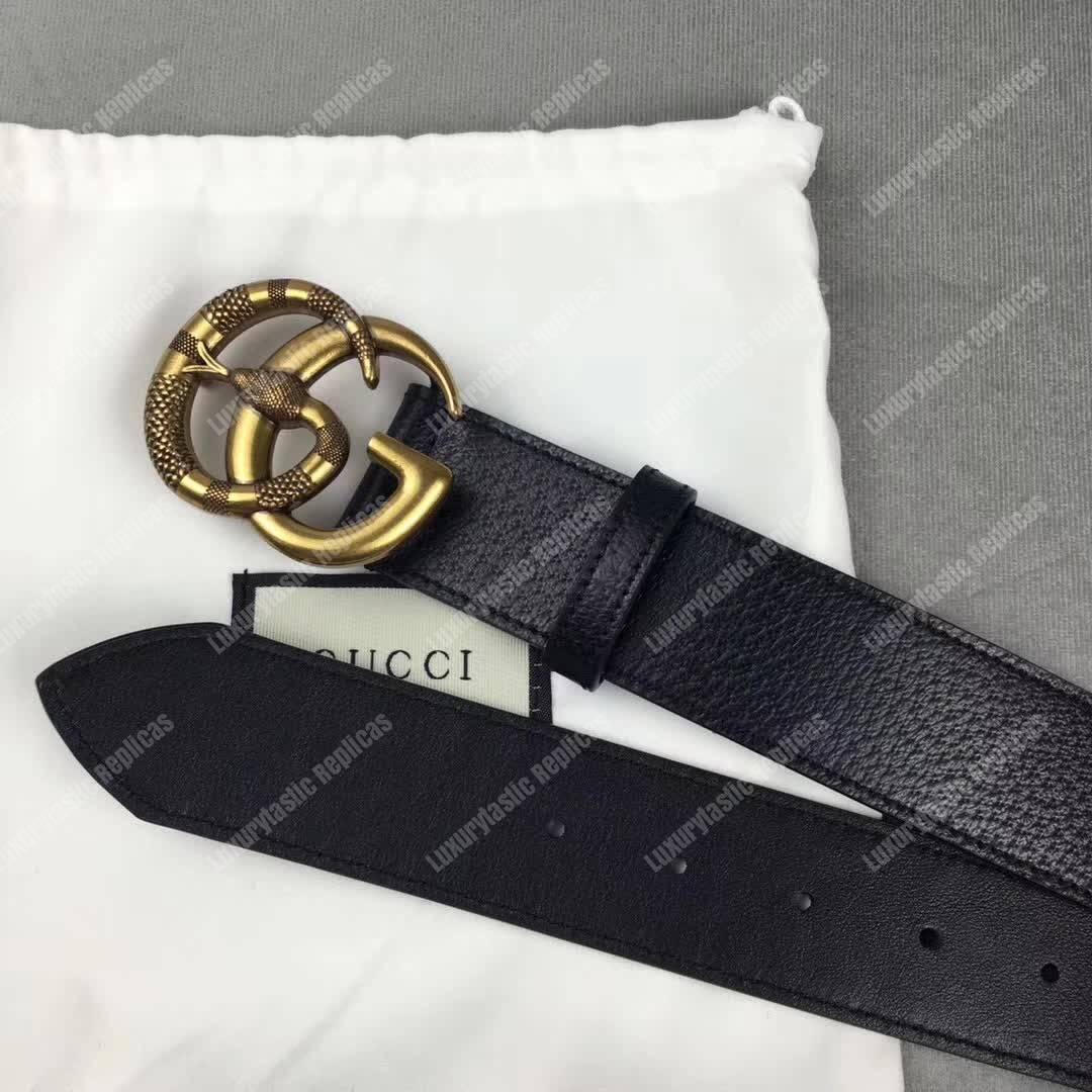 G*u*i leather belt with double g buckle with snake