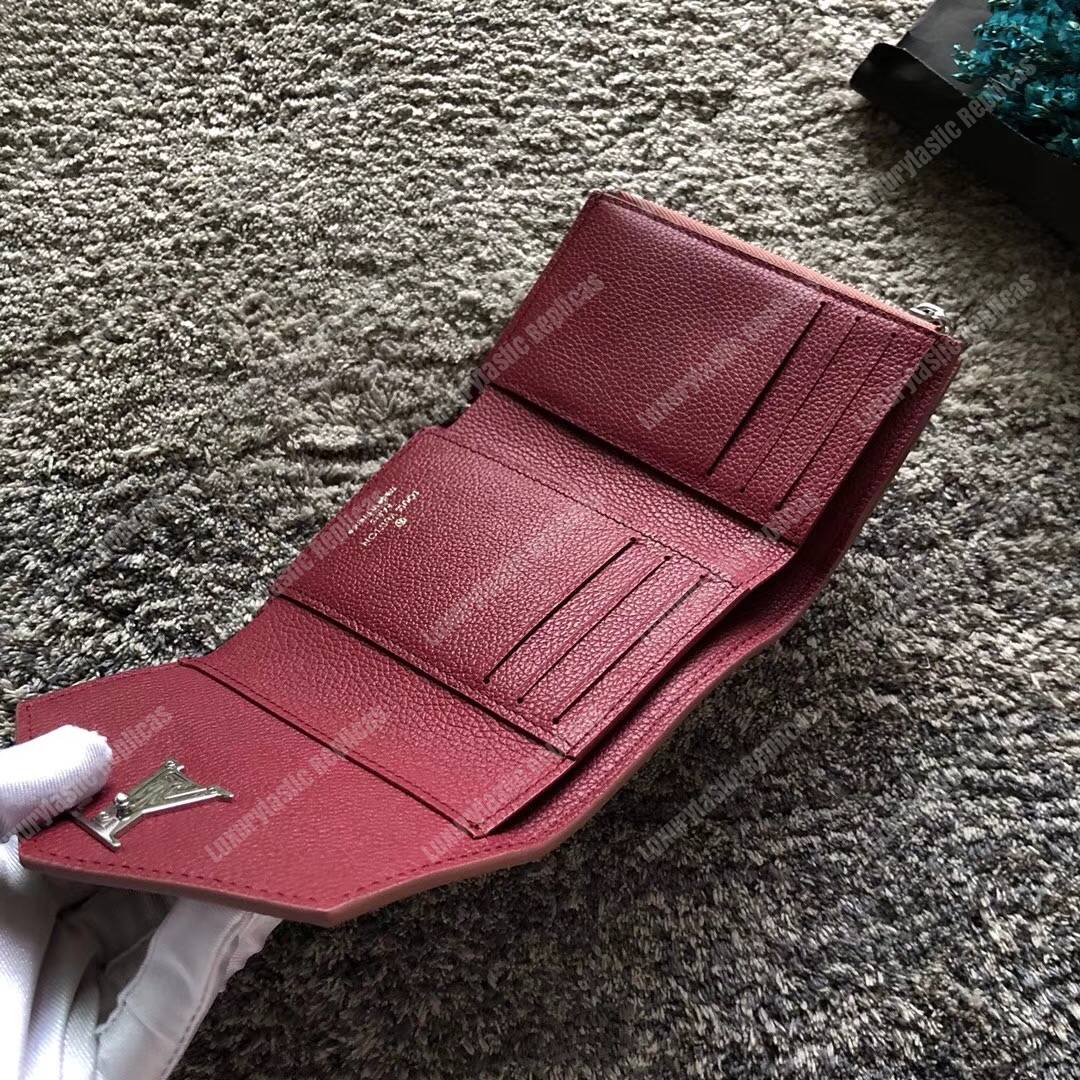 LV MyLockMe Compact Wallet Rose Boudoir Lie de Vin