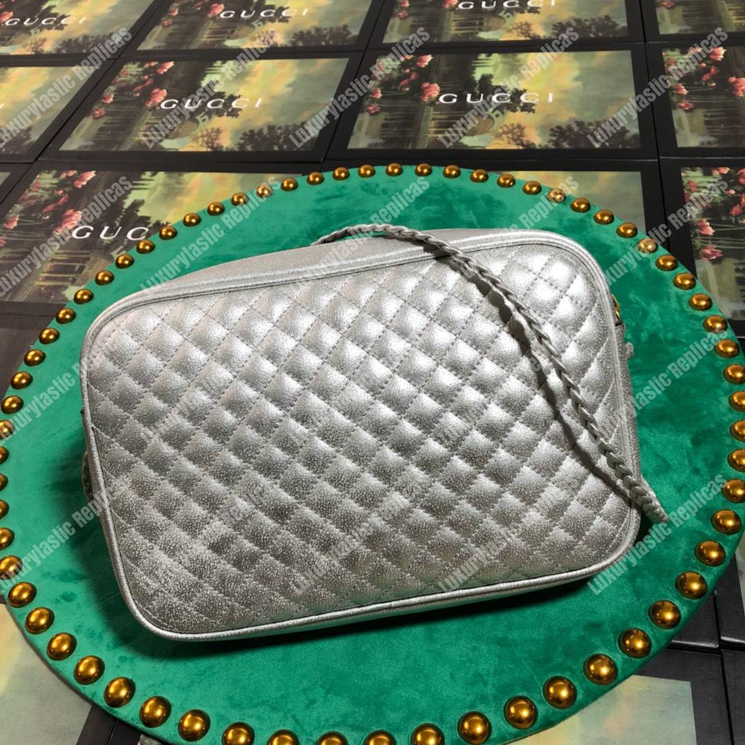 G*u*i quilted leather small shoulder bag silver
