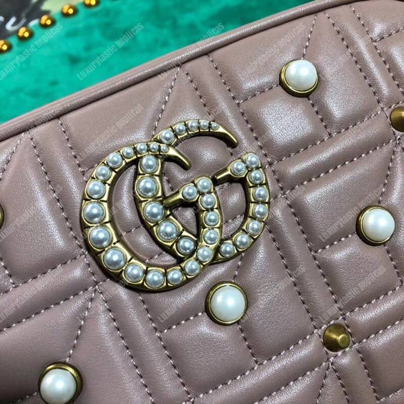 G*u*i gg marmont small matelassé shoulder bag with pearls magnolia