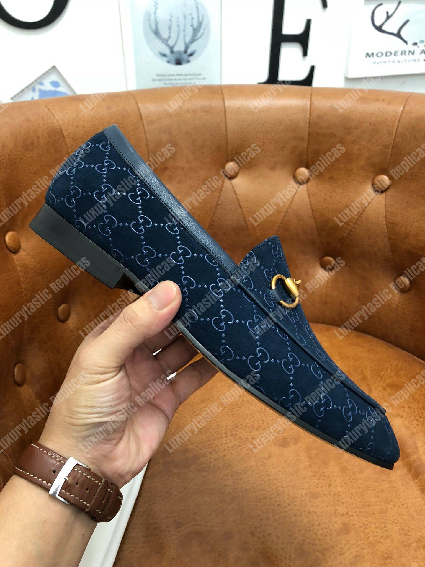 G*u*i jordaan gg velvet loafer blue