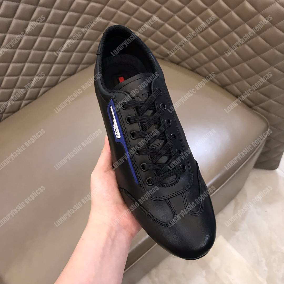 Pra*a nappa leather sneakers black/blue