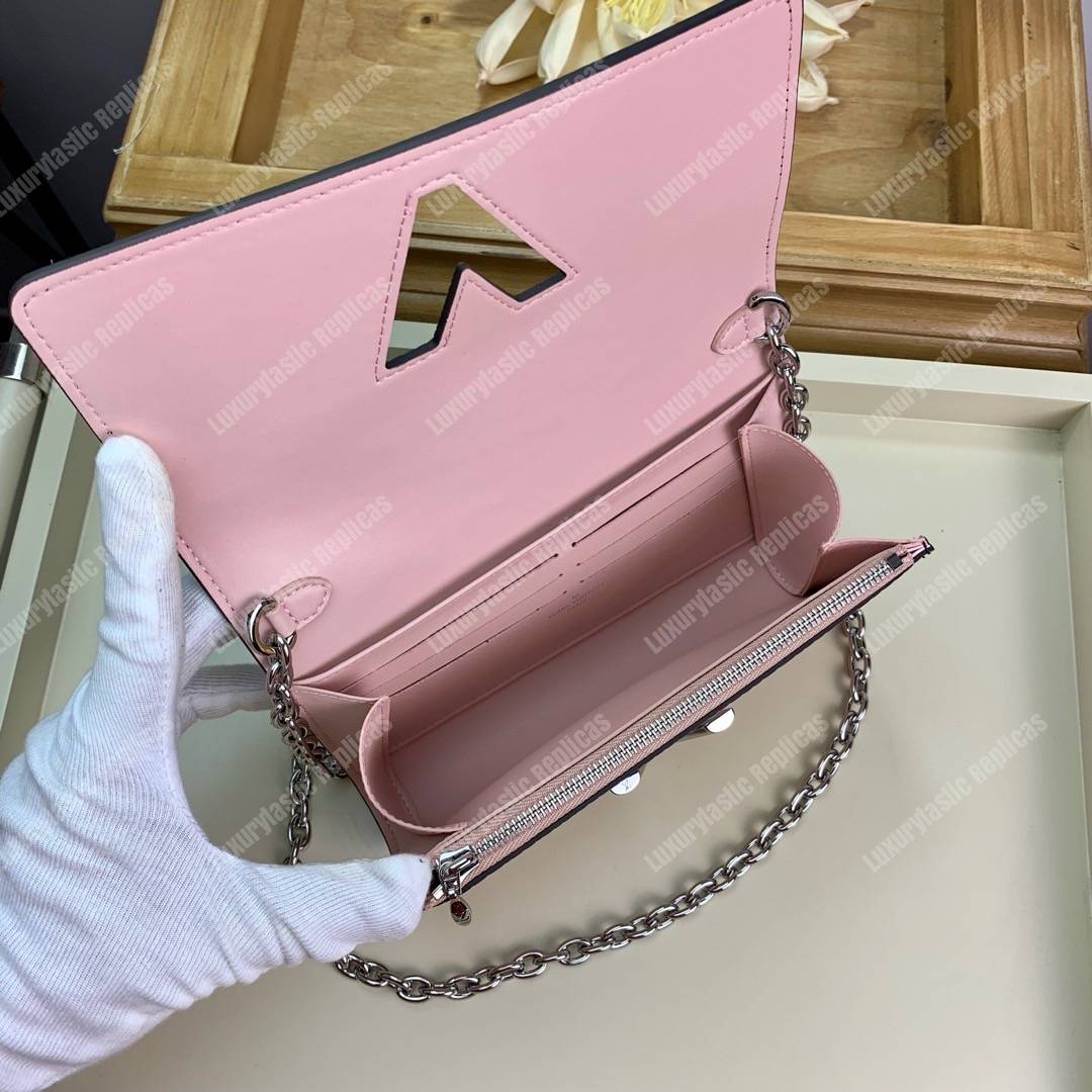 LV Twist Chain Wallet Epi Leather Monogram Blanc Rose