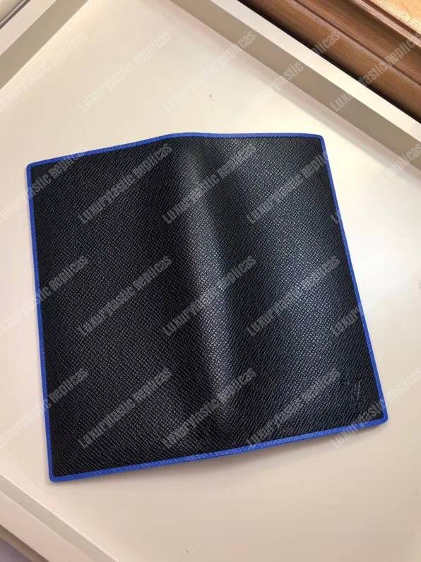 LV Brazza Wallet Taiga Leather Blue Trim