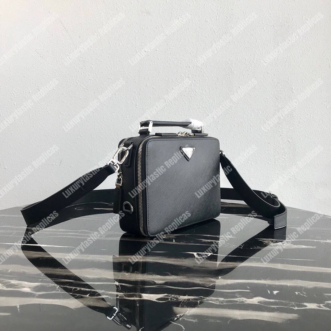 Pra*a brique saffiano leather bag black