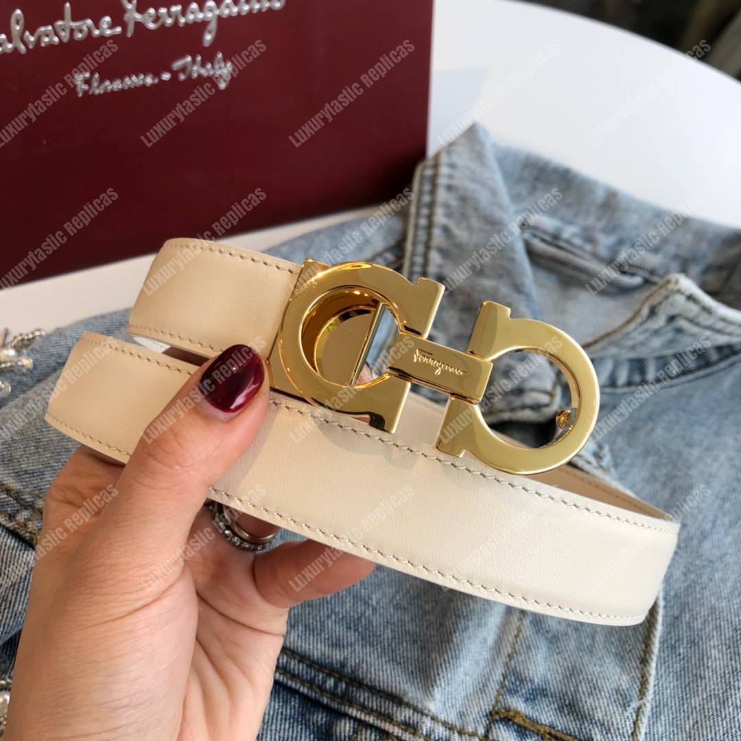 Salvatore Ferragamo Adjustable Gancini Belt White