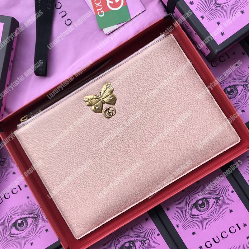 G*u*i leather pouch with butterfly pink