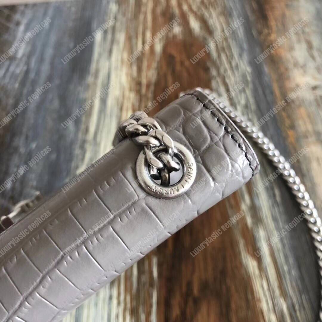 Saint Laurent Classic Small Kate Monogram Earth Grey Crocodile
