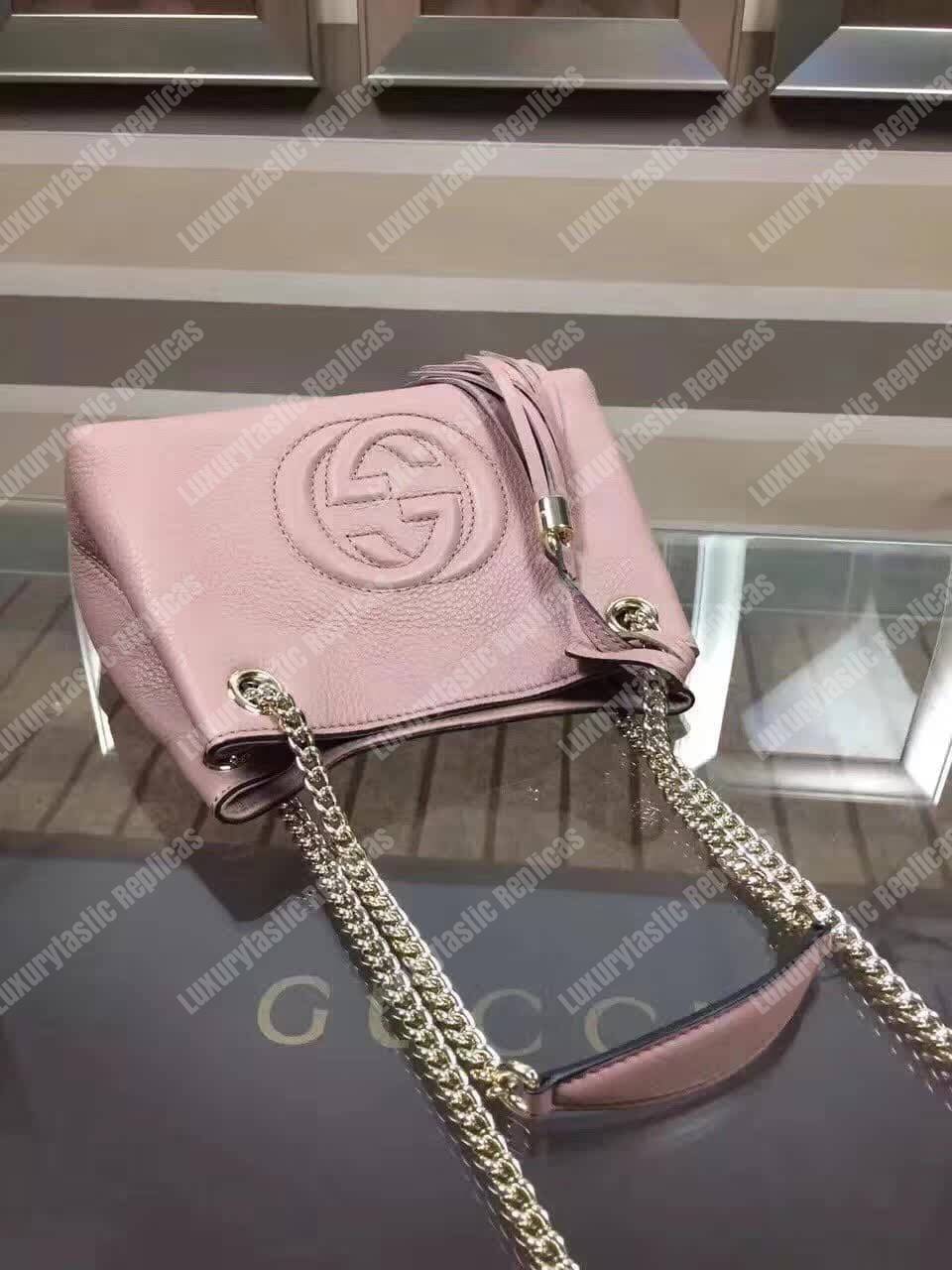 G*u*i soho leather chain strap shoulder bag pink