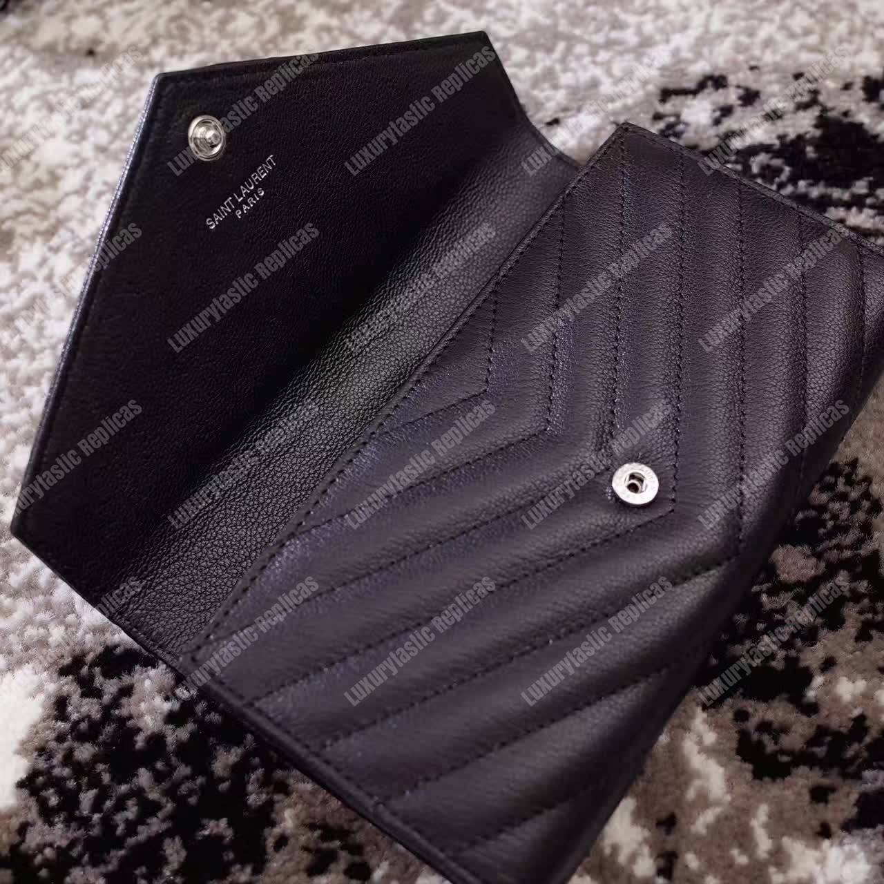 Saint Laurent Monogram Large Flap Wallet Black De Poudre
