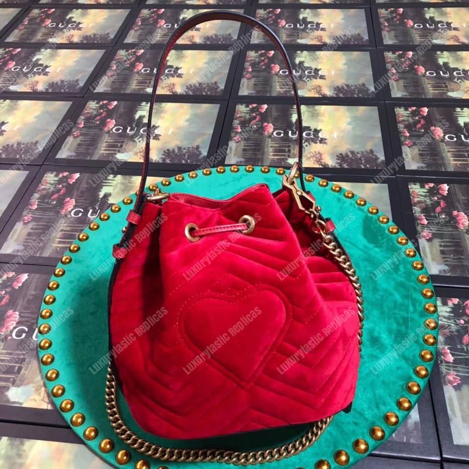 G*u*i gg marmont velvet bucket bag red