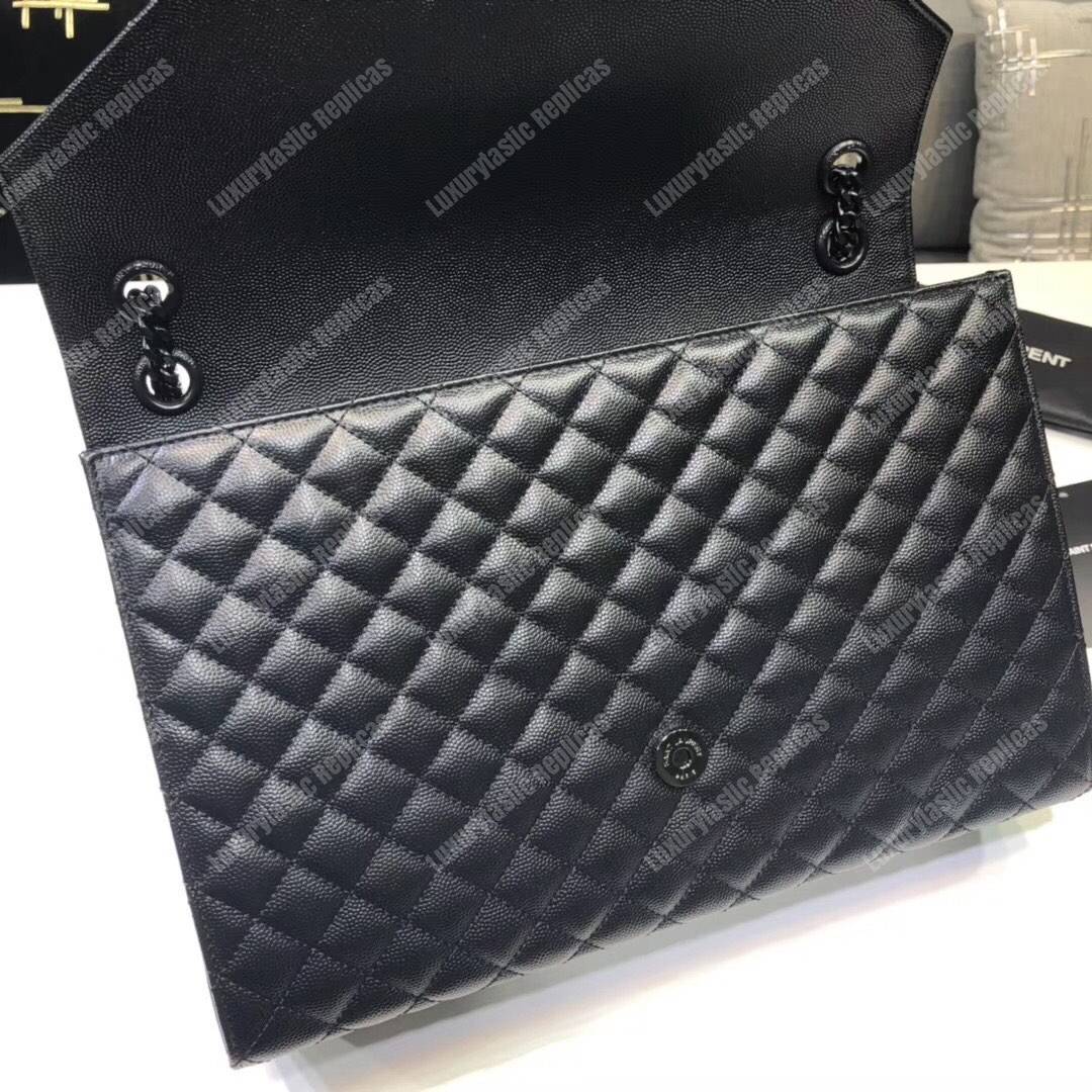 Saint Laurent Envelope Medium Bag Mix Matelassé Grain De Poudre Embossed leather Black Black-Toned
