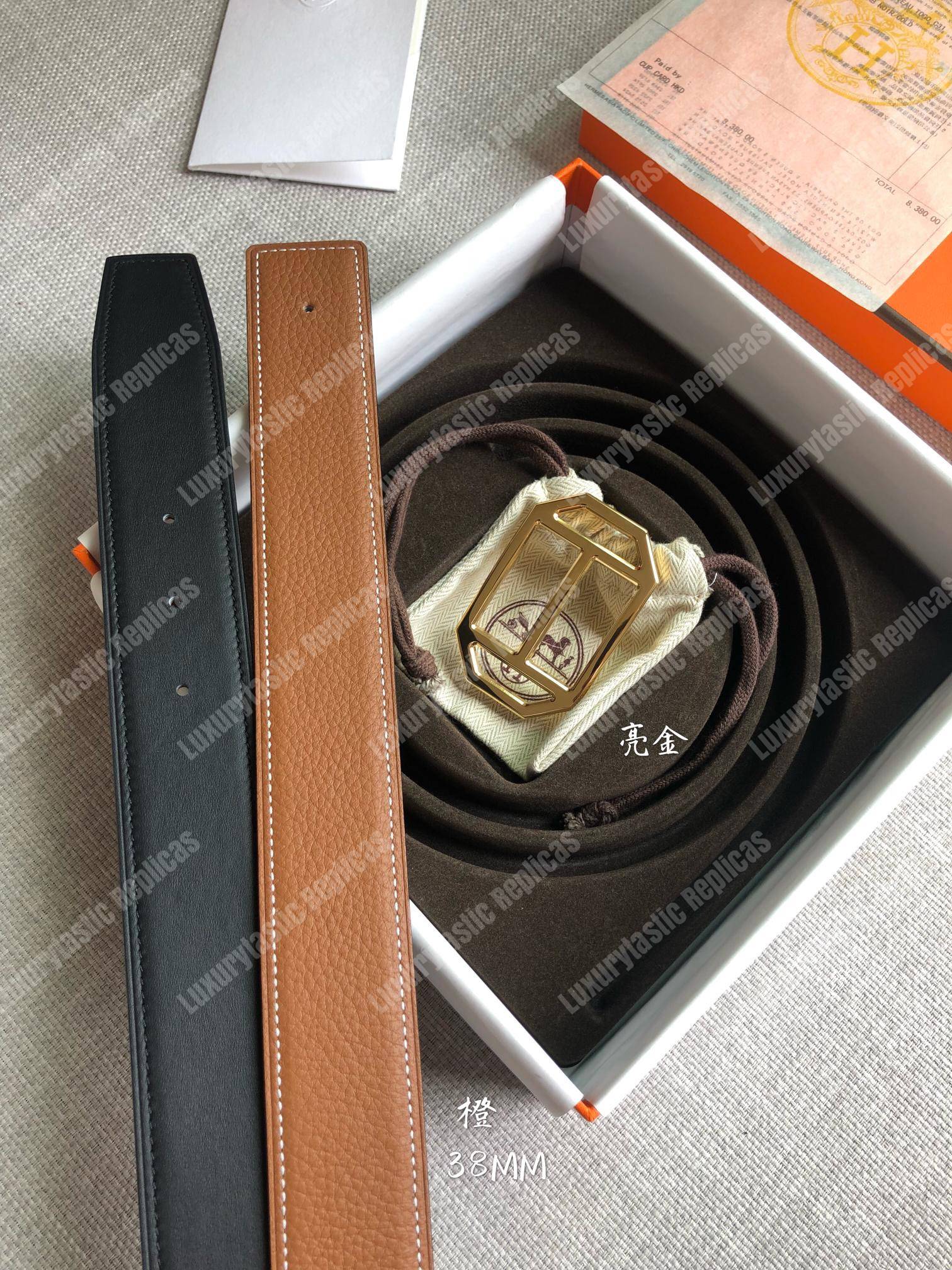 H**mes pad belt buckle & reversible leather strap black / brown