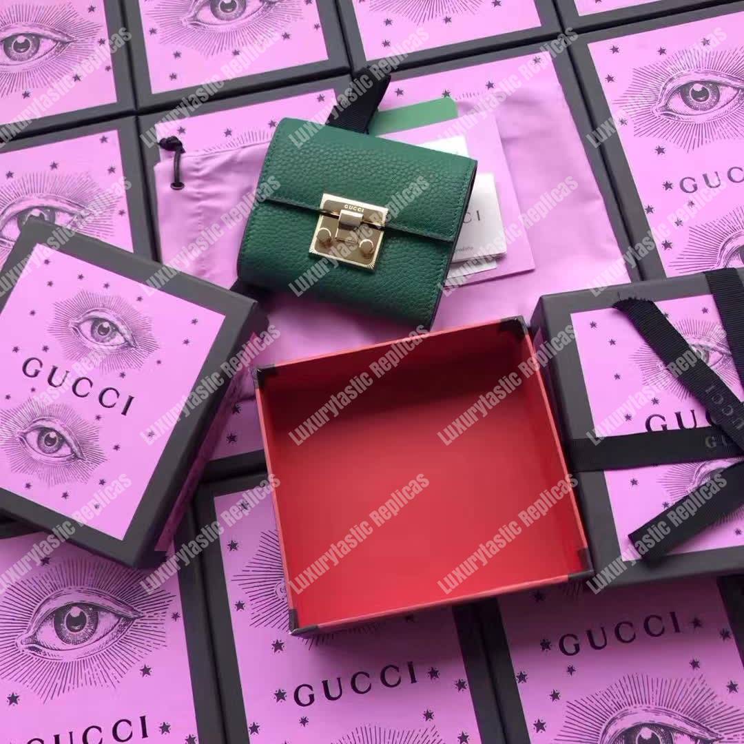 G*u*i padlock wallet emerald green