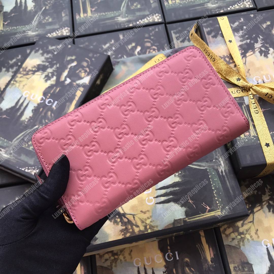 G*u*i signature zip around leather wallet pink