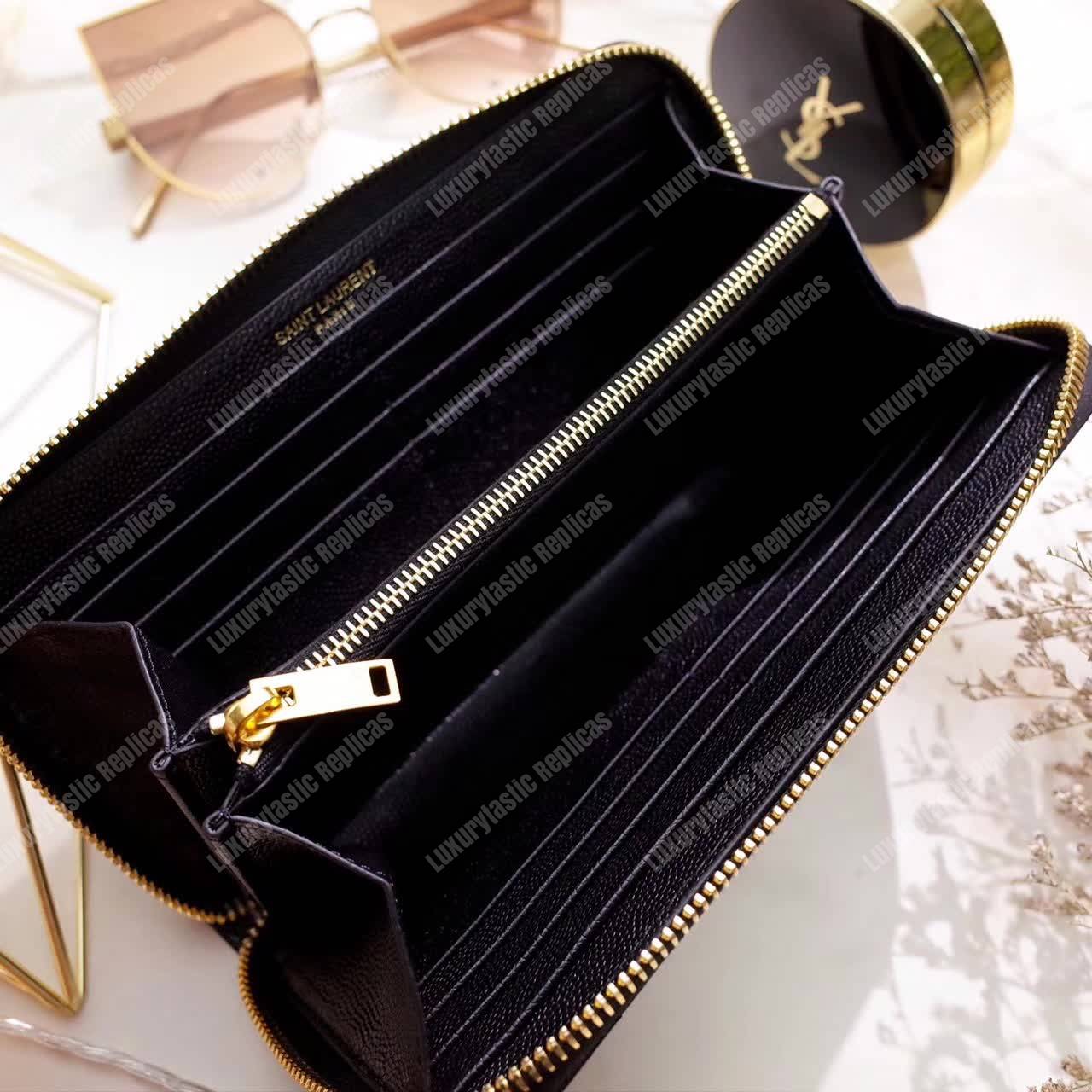 Saint Laurent Monogram Zip Around Wallet Black Grain De Poudre
