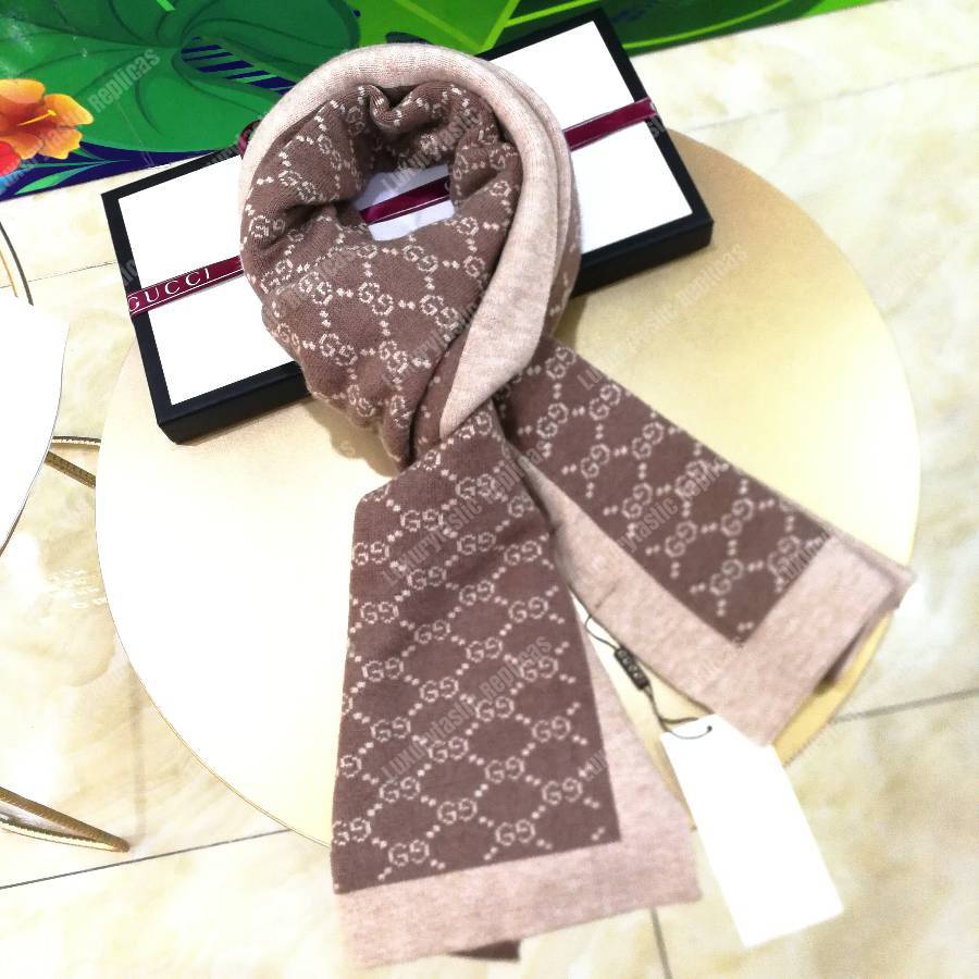 G*u*i monogram gg wool scarf beige brown