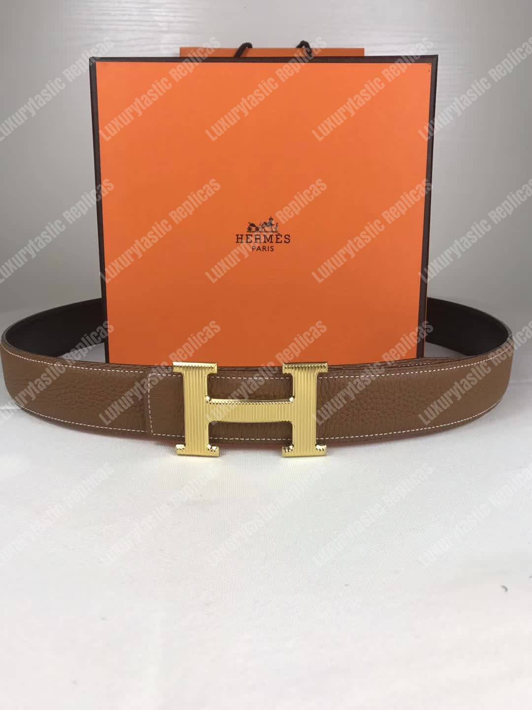 H**mes h belt buckle reversible leather strap brown