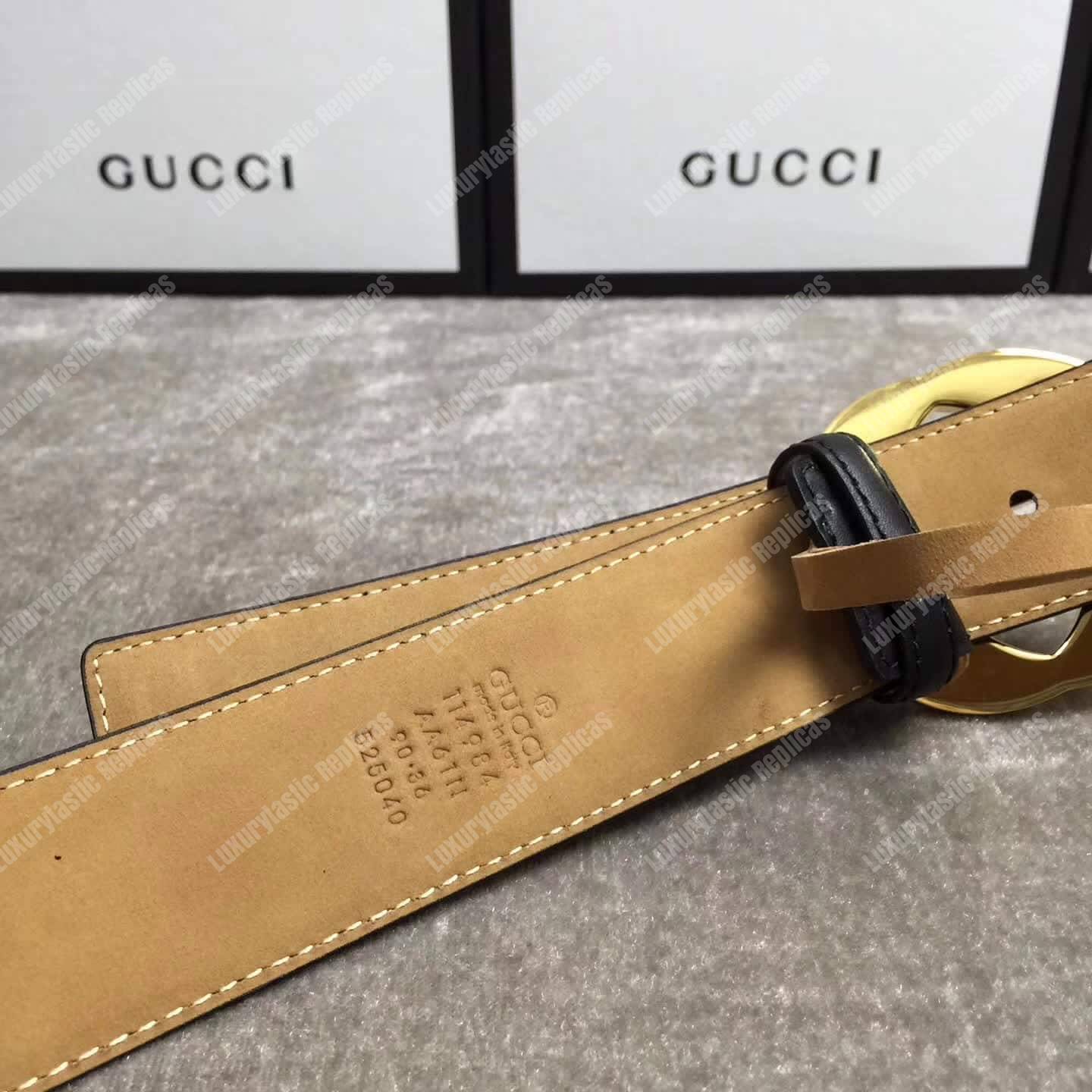 G*u*i signature leather belt with gold interlocking g buckle