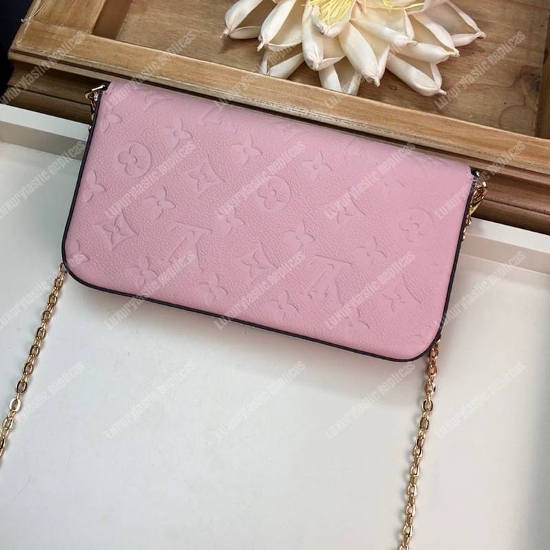 LV Pochette Felicie Monogram Empreinte Leather Rose Poudre