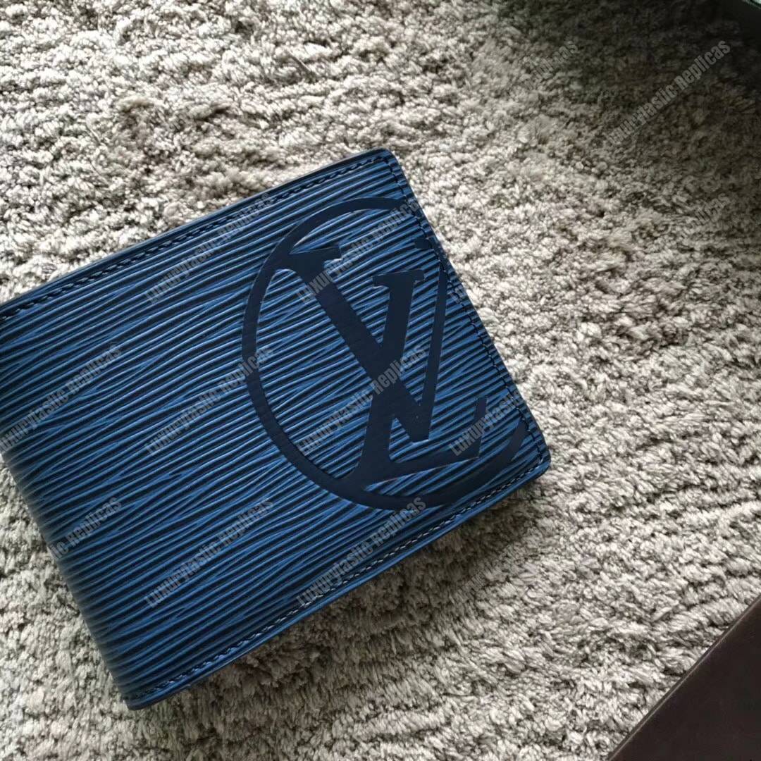 LV Multiple Wallet Epi Leather Bleu Azur Initial