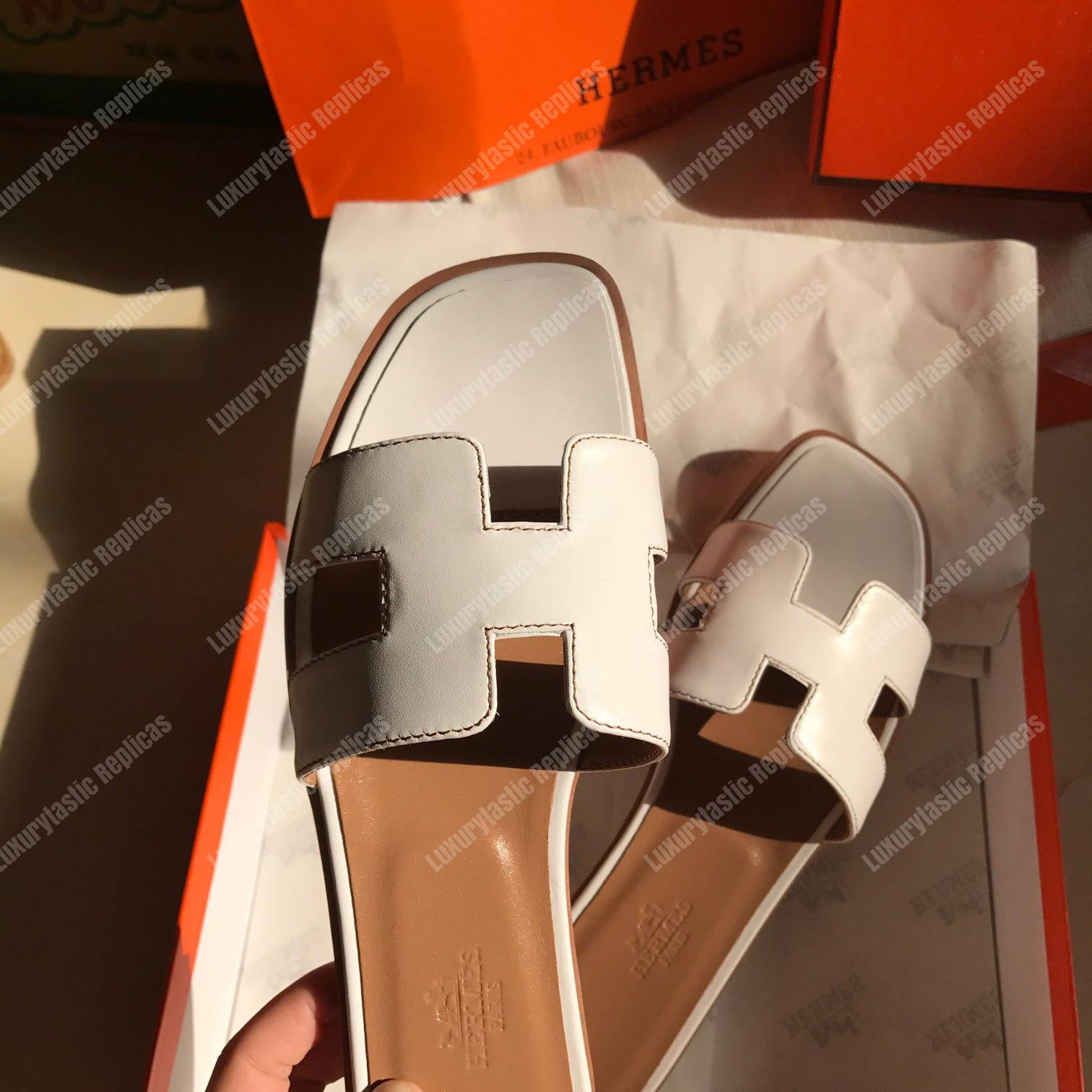H**mes oran sandal calfskin leather white