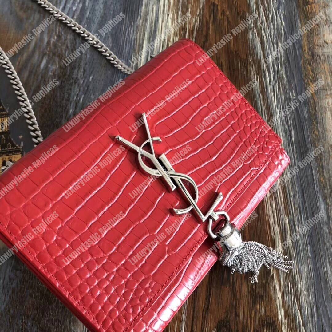 Saint Laurent Classic Small Kate Monogram Red Crocodile
