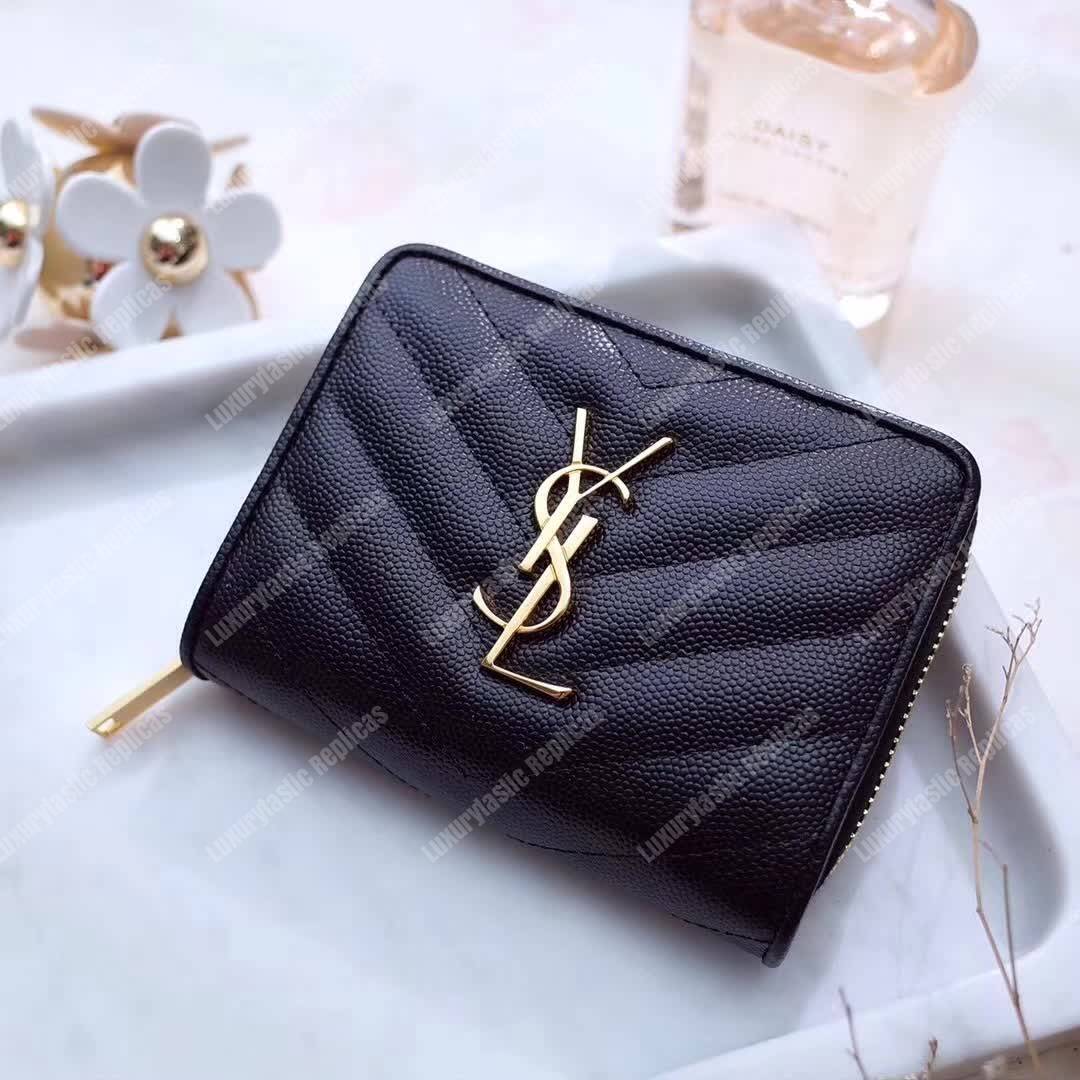 Saint Laurent Compact Zip Around Wallet Black Grain De Poudre