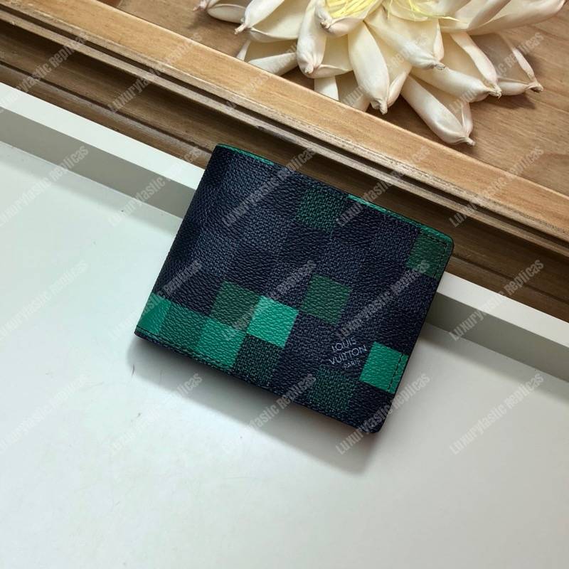 LV Slender Wallet Damier Graphite Pixel Green