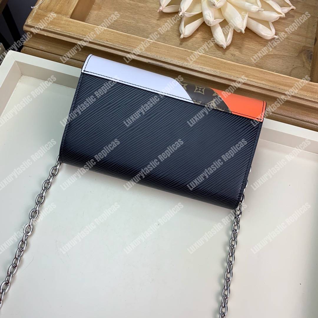 LV Twist Chain Wallet Epi Leather Monogram Noir Tan