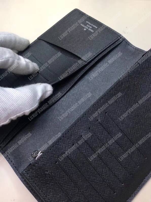 LV Brazza Wallet Taiga Leather Blue Trim