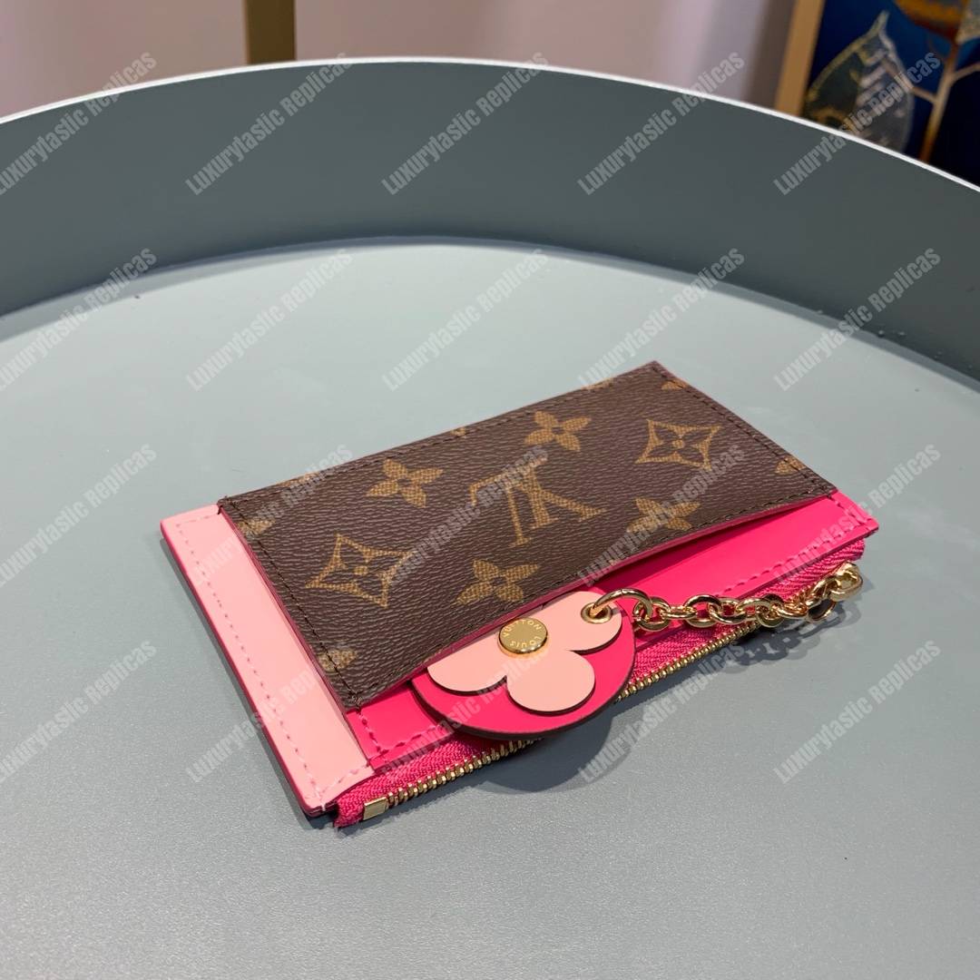 LV Zipped Card Holder Monogram canvas with colorful grained-leather trim Rose Ballerine Pink