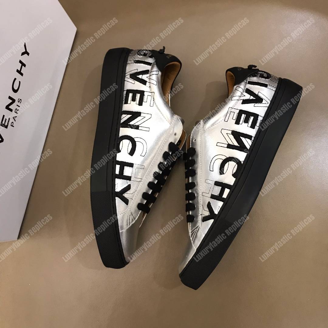 Givenchy Shading Sneakers In Metallized Leather Silver