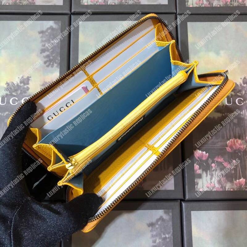 G*u*i garden leather zip around wallet yellow with bat